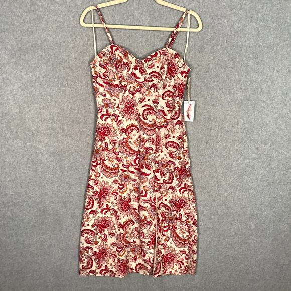 Jessica‎ Simpson Dress Womens Small Red Midi Floral Paisley Corset Summer Twee - Picture 1 of 11